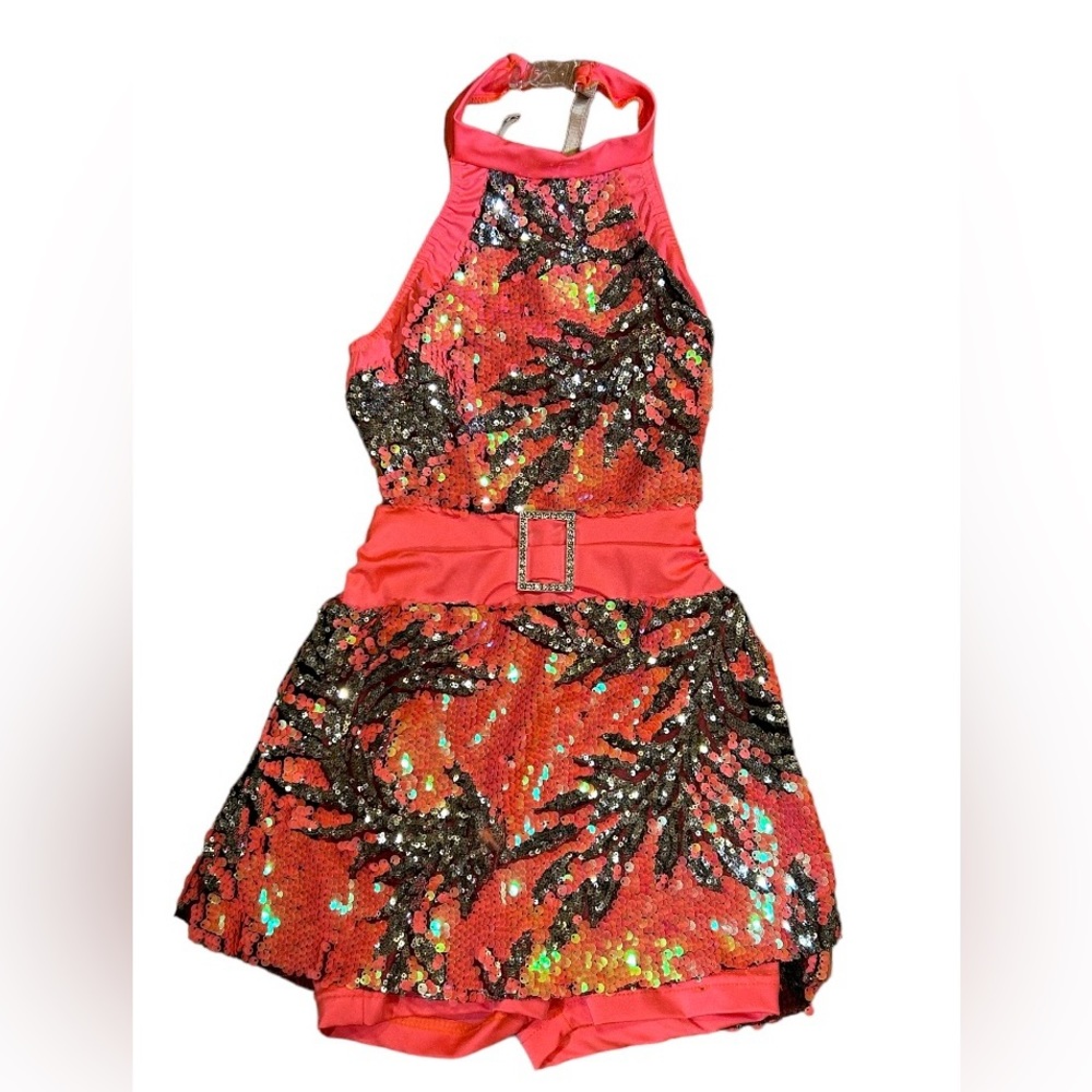 Costume Gallery Coral Sequins Halter Jazz Dance Costume Size Child Medium
